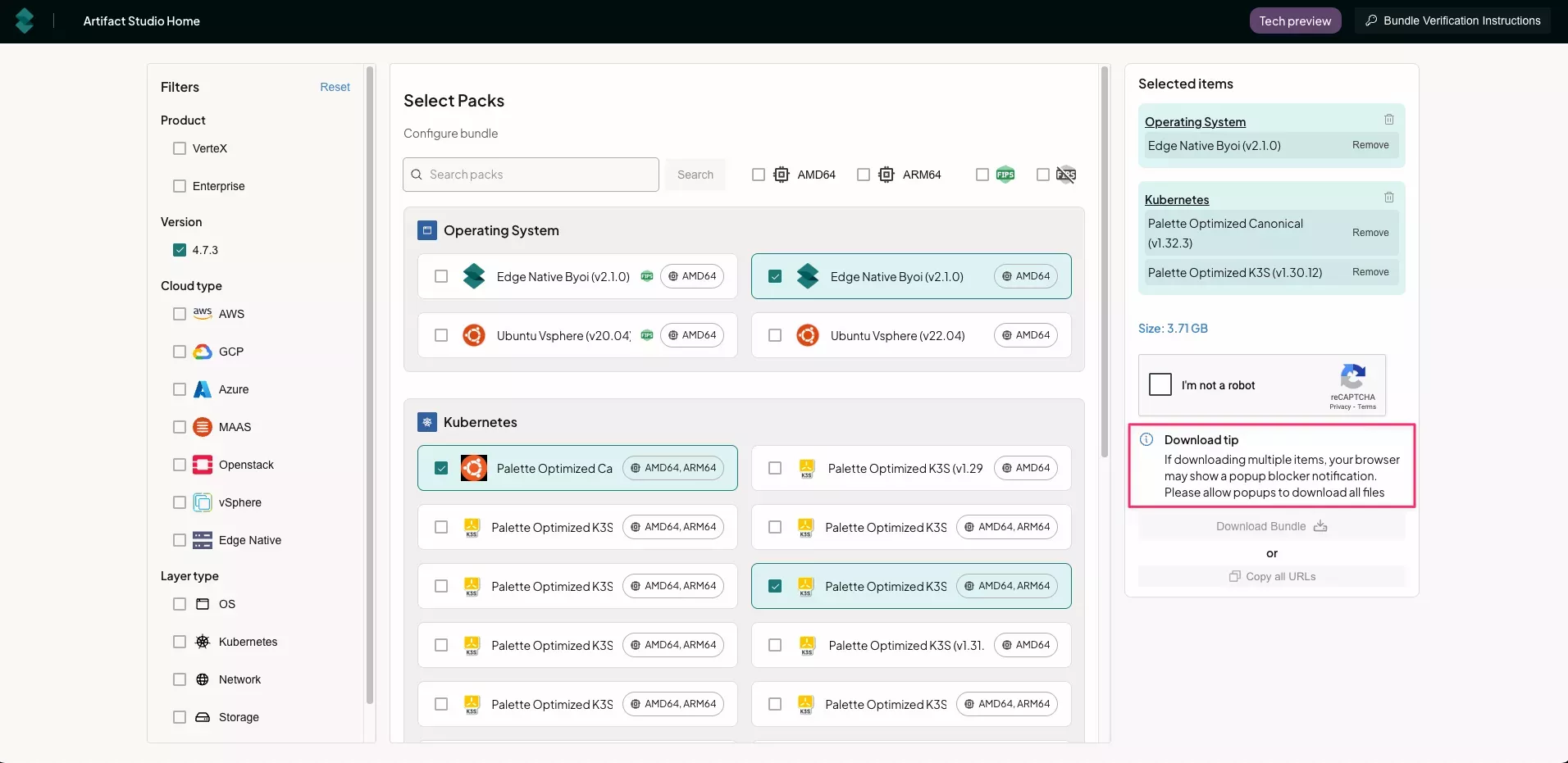 Image showing download of multiple packs